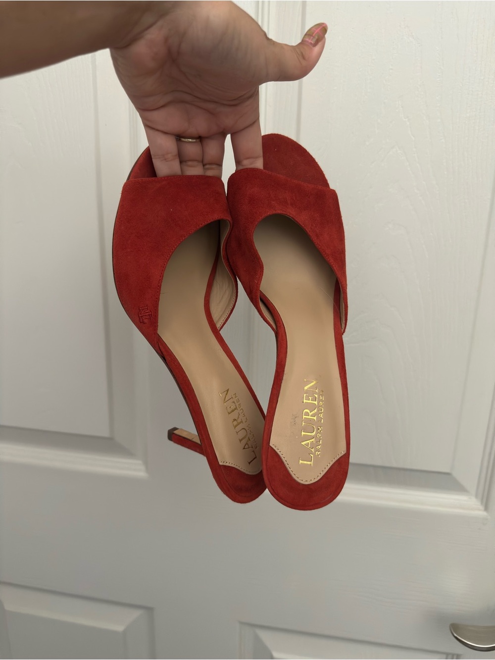 LAUREN Ralph Lauren Red Suede Open-Toe Slingback Mules